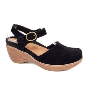 Softwalk Mabelle Clog Black Suede Slingback Mary Jane Women's Wedges